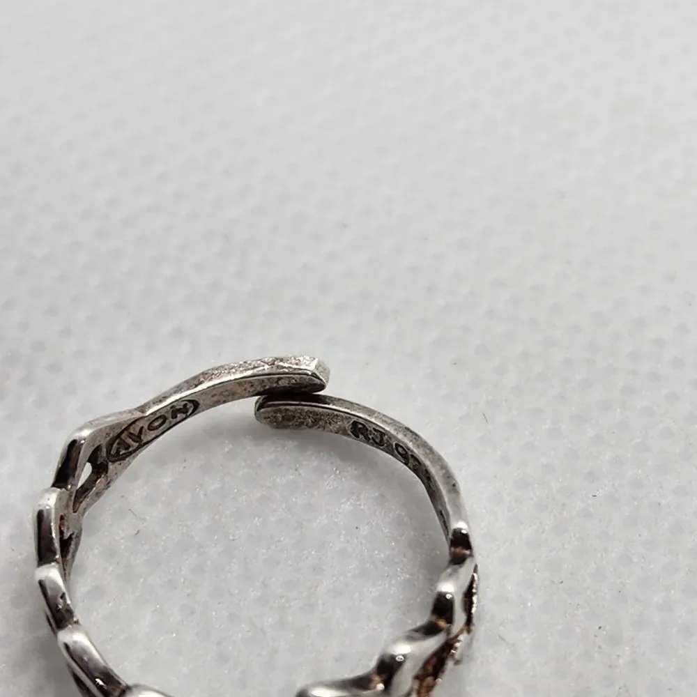 Avon RJ Graziano Sterling Silver & Pink Stone Adjustable Heart Ring